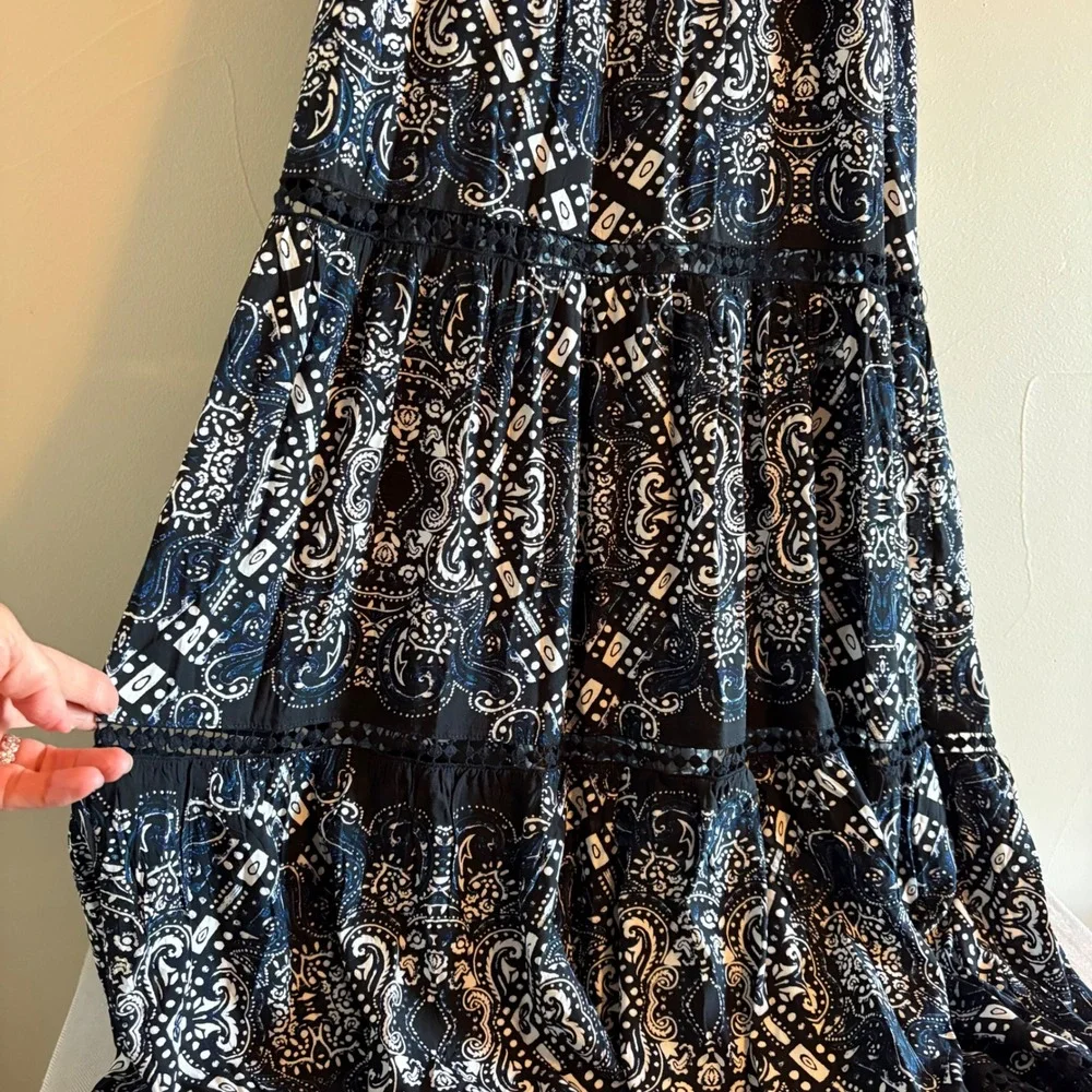 Red Carter Black Navy Paisley Tiered Halter Maxi Dress with Pockets XS - Picture 10 of 16